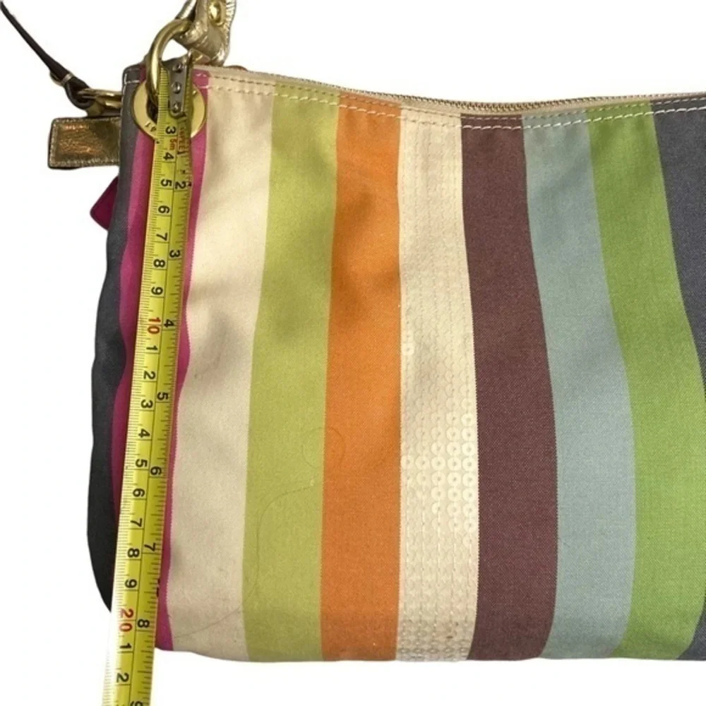 Coach poppy rare legacy striped sequined two way messenger crossbody bag